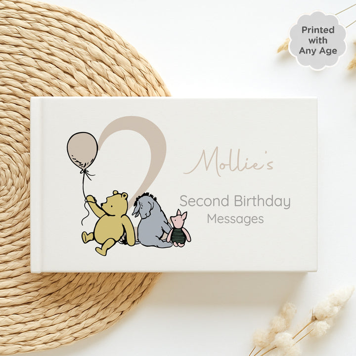 Personalised Beige Pooh Bear Any Age Birthday Party Guest Book