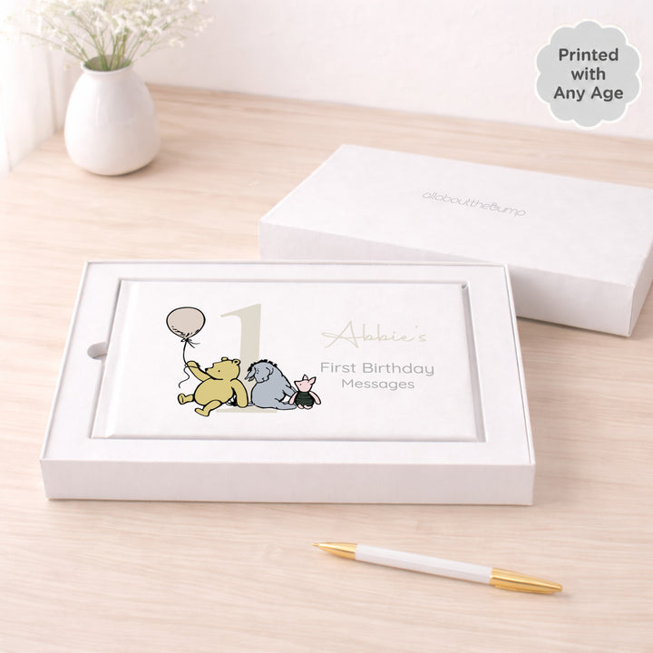Personalised Beige Pooh Bear Any Age Birthday Party Guest Book