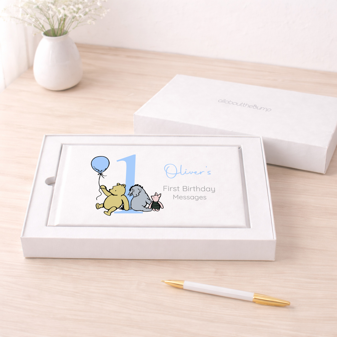 Personalised Blue Pooh Bear First Birthday Party Guest Book