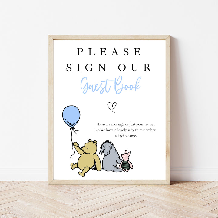 Personalised Blue Pooh Bear First Birthday Party Guest Book