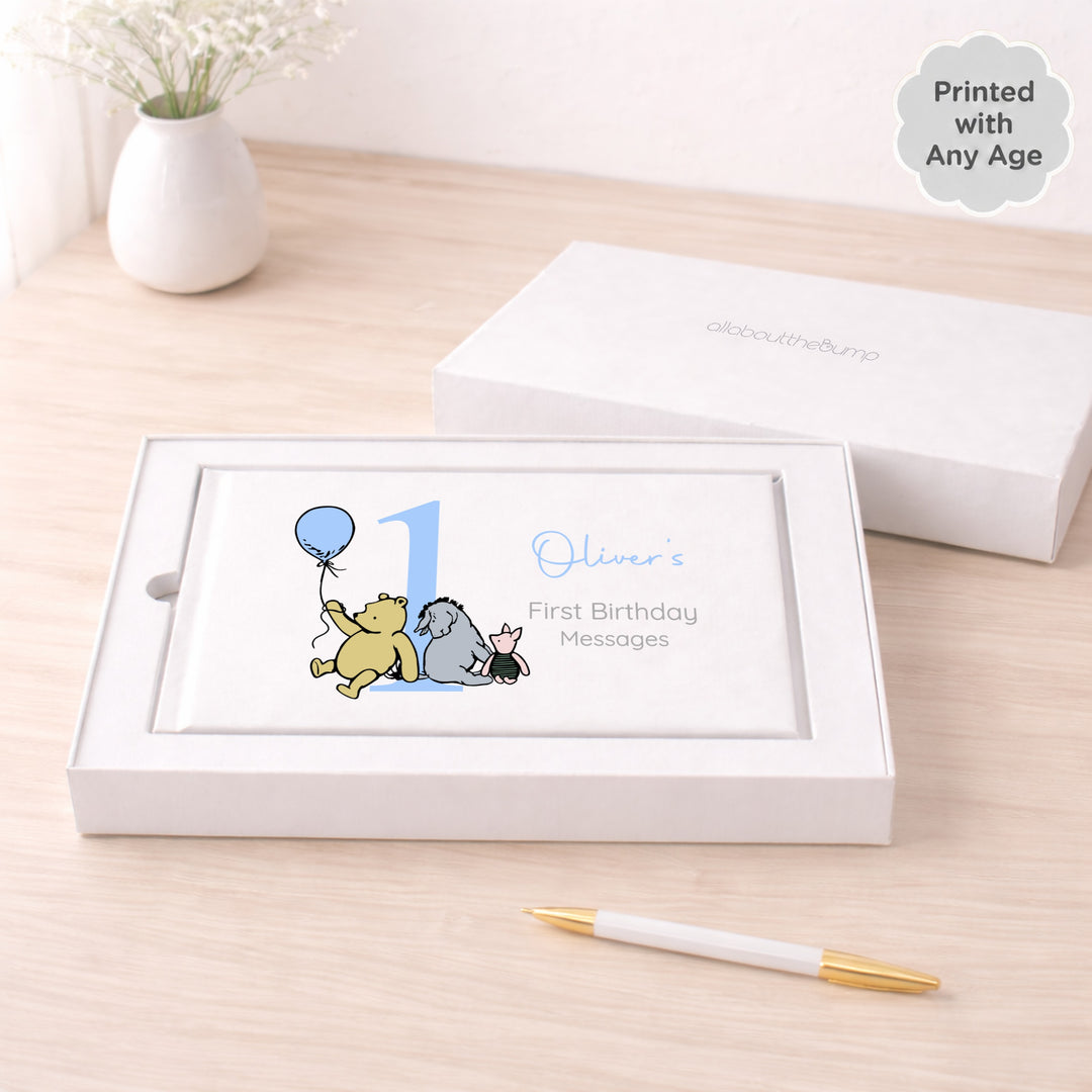 Personalised Blue Pooh Bear Any Age Birthday Party Guest Book