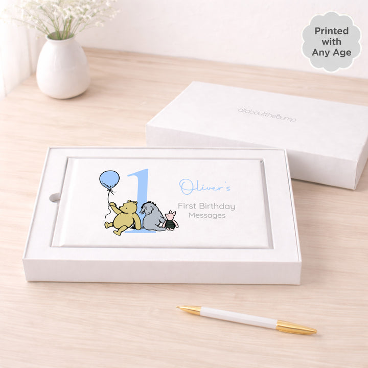 Personalised Blue Pooh Bear Any Age Birthday Party Guest Book