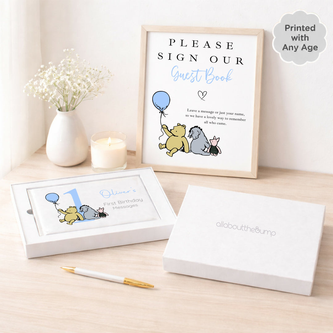 Personalised Blue Pooh Bear Any Age Birthday Party Guest Book