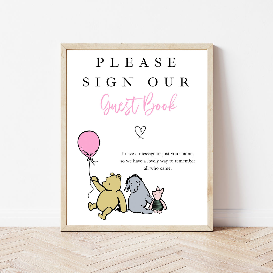 Personalised Pink Pooh Bear First Birthday Party Guest Book