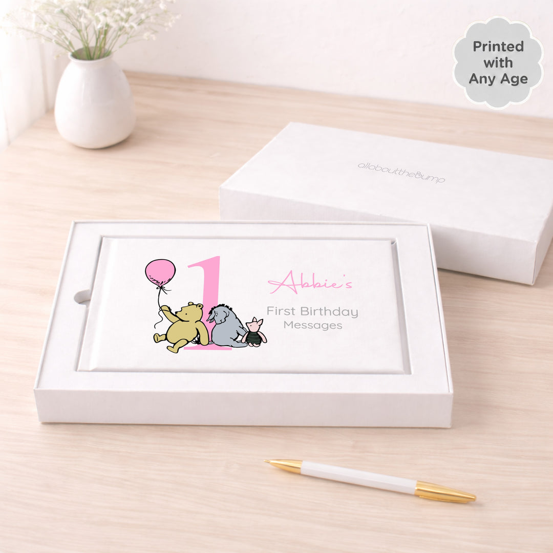 Personalised Pink Pooh Bear Any Age Birthday Party Guest Book