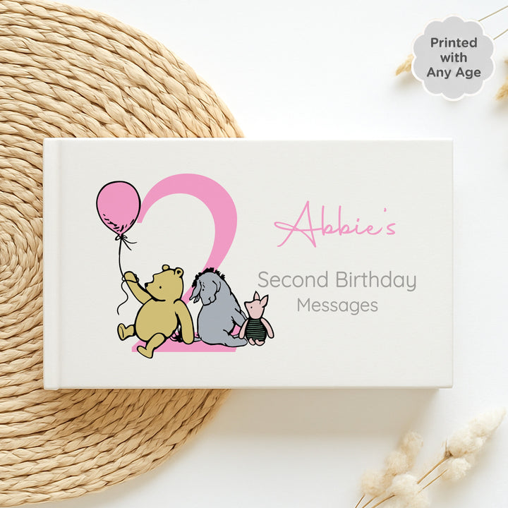 Personalised Pink Pooh Bear Any Age Birthday Party Guest Book