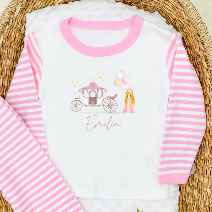 Personalised Princess Pink Stripe Pyjamas