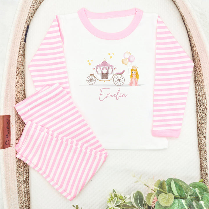 Personalised Princess Pink Stripe Pyjamas