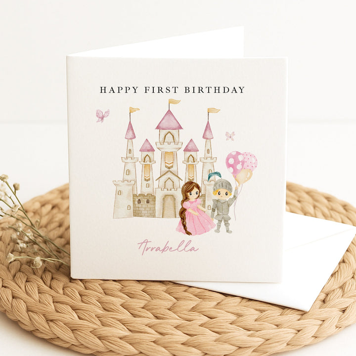 Personalised Pink Princess Castle Birthday Card