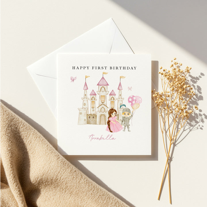 Personalised Pink Princess Castle Birthday Card