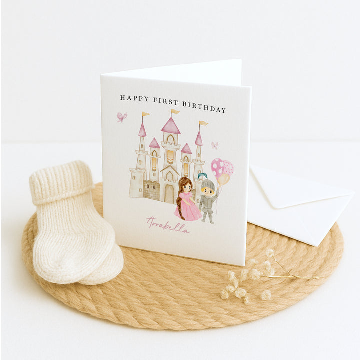 Personalised Pink Princess Castle Birthday Card