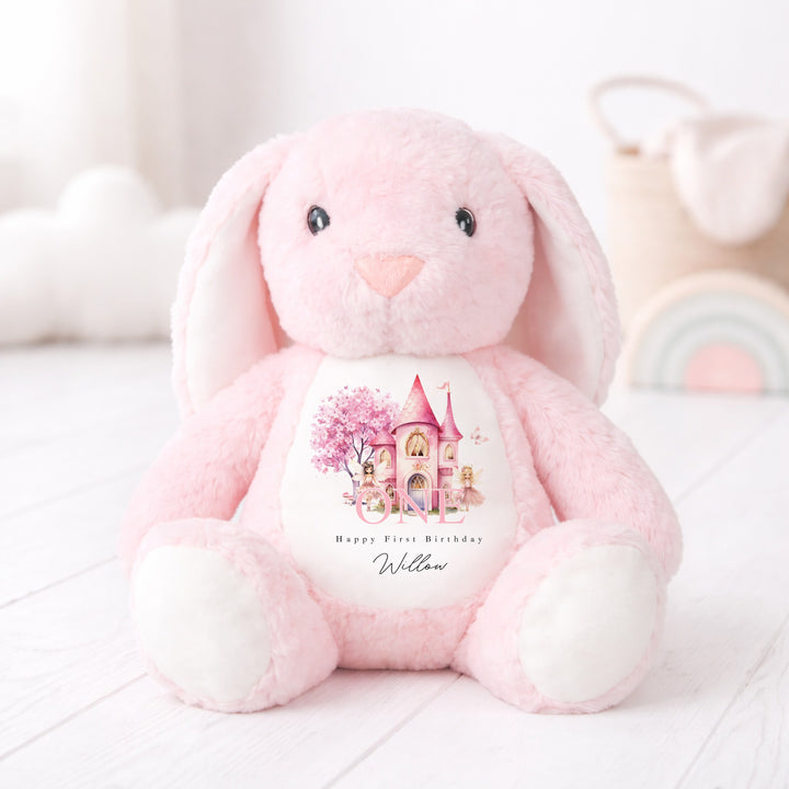 Personalised Pink Fairy Castle First Birthday Teddy