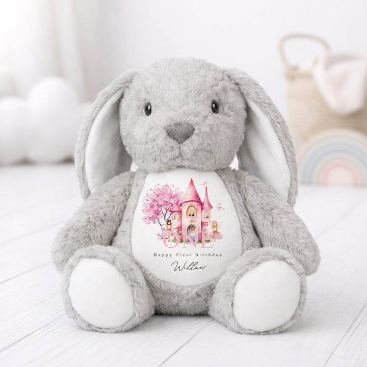 Personalised Pink Fairy Castle First Birthday Teddy