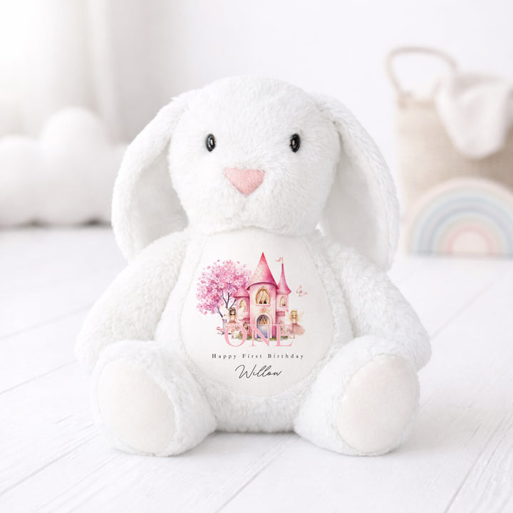 Personalised Pink Fairy Castle First Birthday Teddy