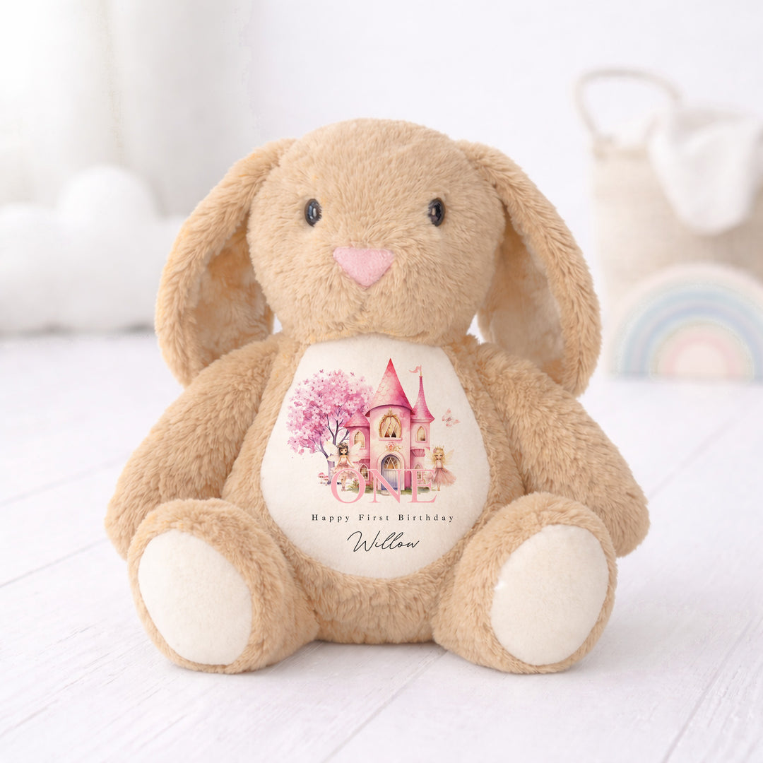 Personalised Pink Fairy Castle First Birthday Teddy