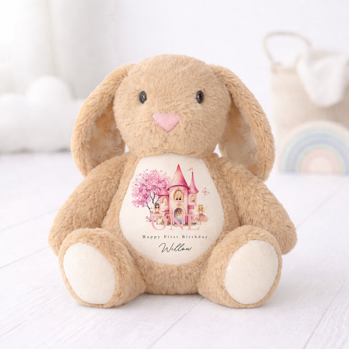 Personalised Pink Fairy Castle First Birthday Teddy