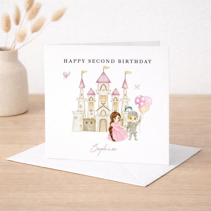 Personalised Pink Princess Castle Any Age Birthday Card