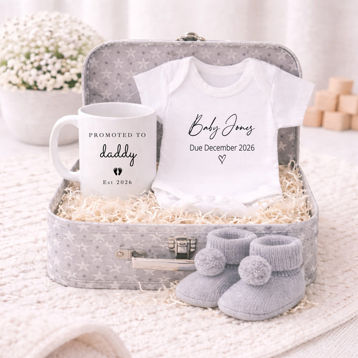 Personalised Promoted To Daddy Grey Suitcase Hamper Set