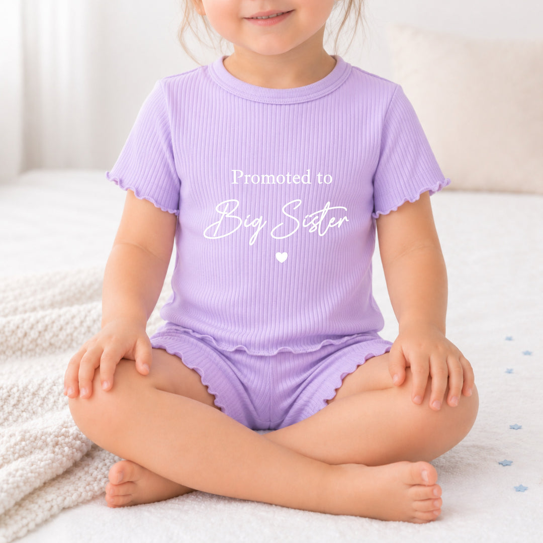 Promoted To Big Sister Girls Frilly Ribbed Shorts Set