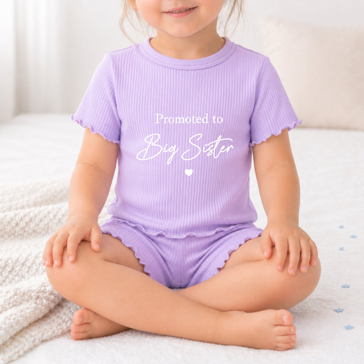 Promoted To Big Sister Girls Frilly Ribbed Shorts Set