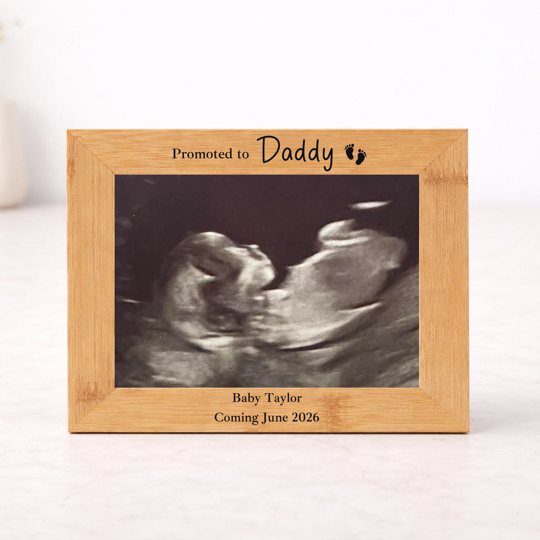 Personalised Promoted To Daddy Engraved Bamboo Photo Frame