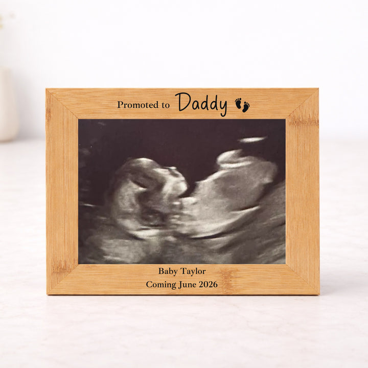 Personalised Promoted To Daddy Engraved Bamboo Photo Frame