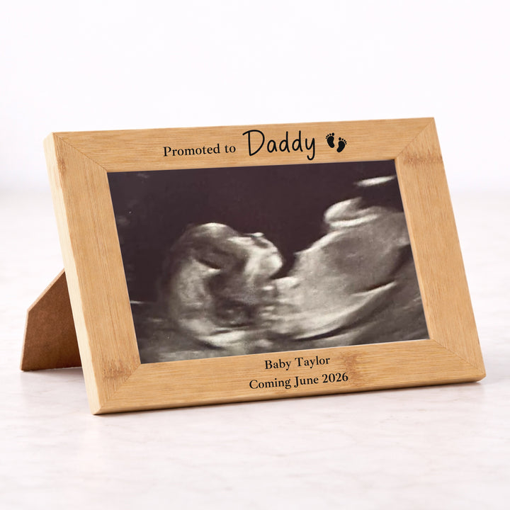 Personalised Promoted To Daddy Engraved Bamboo Photo Frame