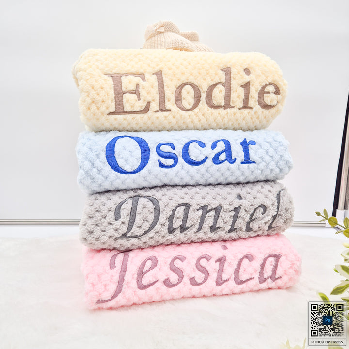 Personalised Embroidered Honeycomb Pink/Lemon/Blue/Grey Blanket