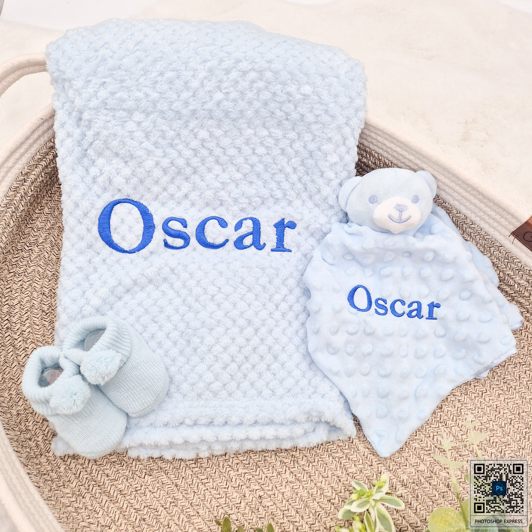 Boys Blue Blanket and Comforter Personalised Gift Hamper Set