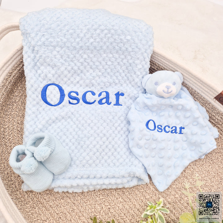 Boys Blue Blanket and Comforter Personalised Gift Hamper Set