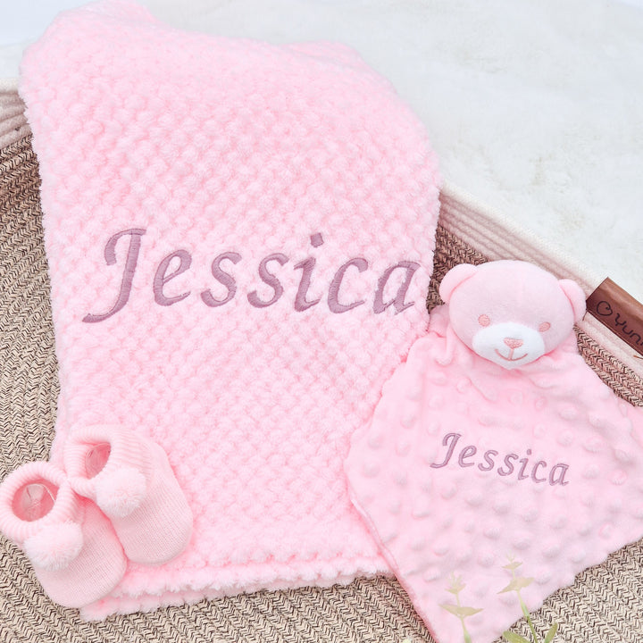 Personalised Girls Embroidered Dimple Pink Blanket or Comforter