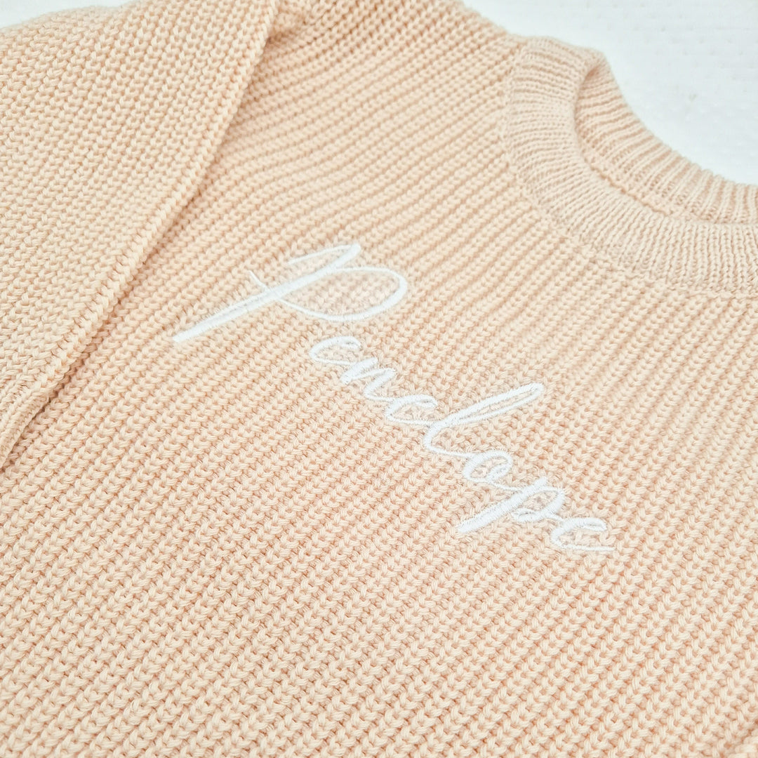 Personalised Script Name Embroidered Oversized Long Sleeve Knitted Romper