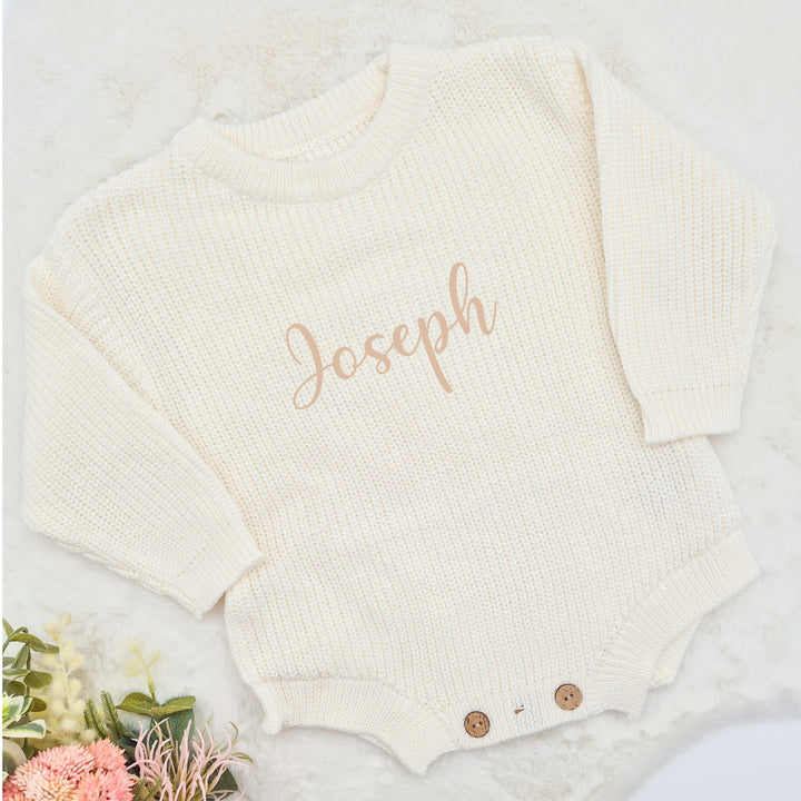 Personalised Script Name Embroidered Oversized Long Sleeve Knitted Romper