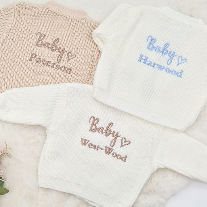 Personalised Embroidered Baby Name Knitted Cardigan