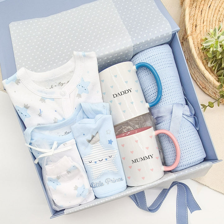 Boys Blue Stars &amp; Custom Mugs Luxury Gift Hamper Set