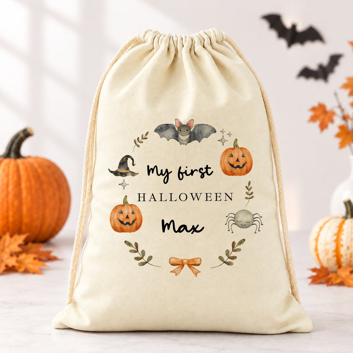 Personalised Pumpkin Wreath Halloween Treat Sack