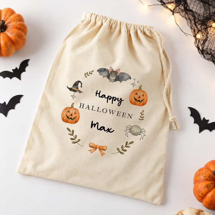 Personalised Pumpkin Wreath Halloween Treat Sack