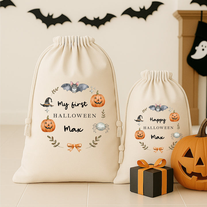 Personalised Pumpkin Wreath Halloween Treat Sack