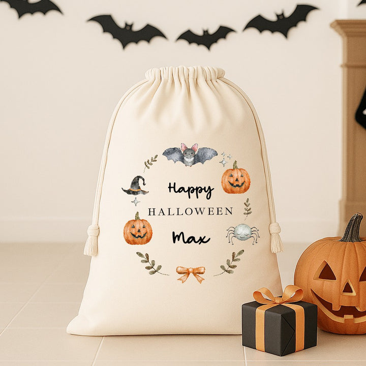 Personalised Pumpkin Wreath Halloween Treat Sack