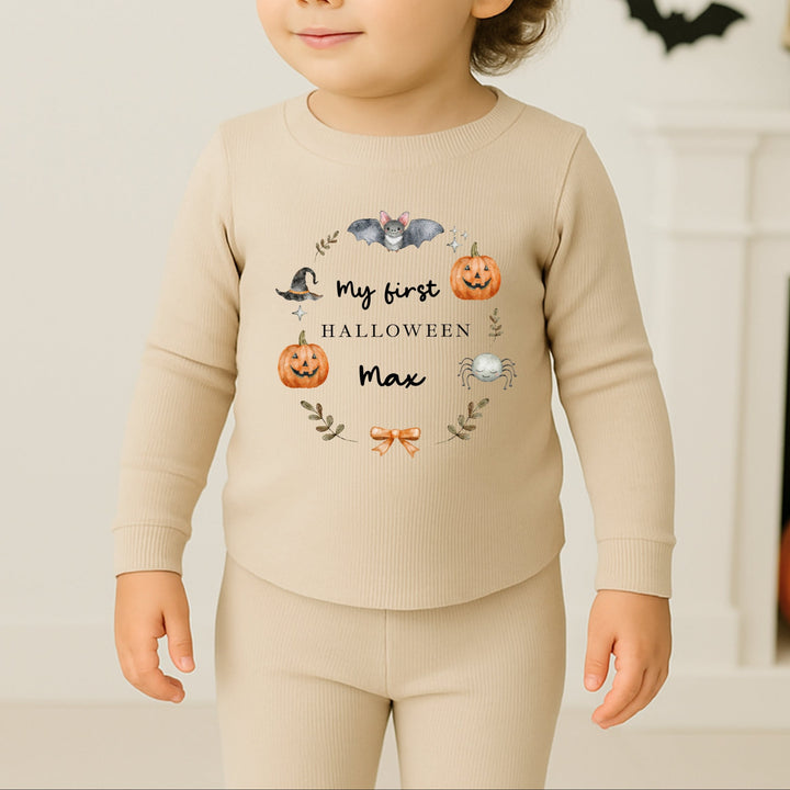 Personalised Pumpkin Wreath Halloween Ribbed Loungewear