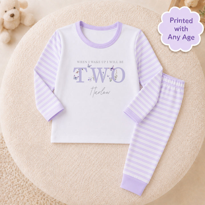 Personalised Purple Butterfly Any Age Birthday Pyjamas