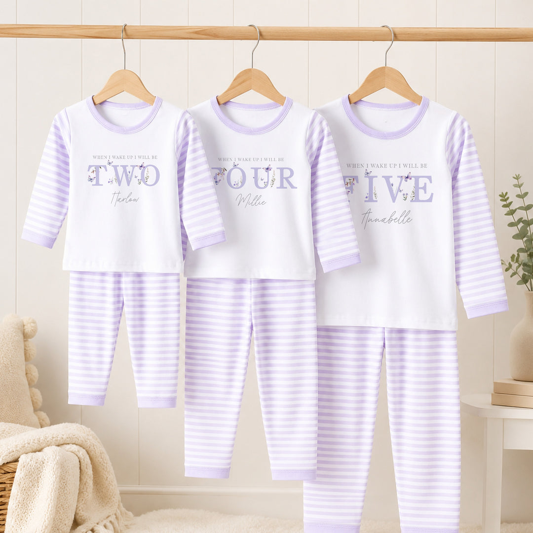 Personalised Purple Butterfly Any Age Birthday Pyjamas