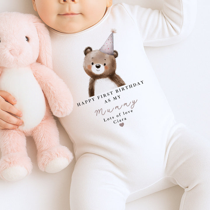 Personalised Bear Happy Birthday Mummy Baby Grow/Vest