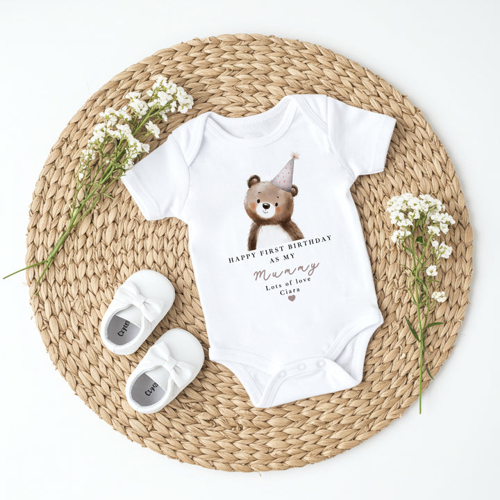 Personalised Bear Happy Birthday Mummy Baby Grow/Vest