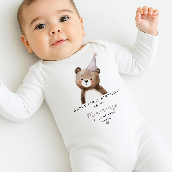Personalised Bear Happy Birthday Mummy Baby Grow/Vest