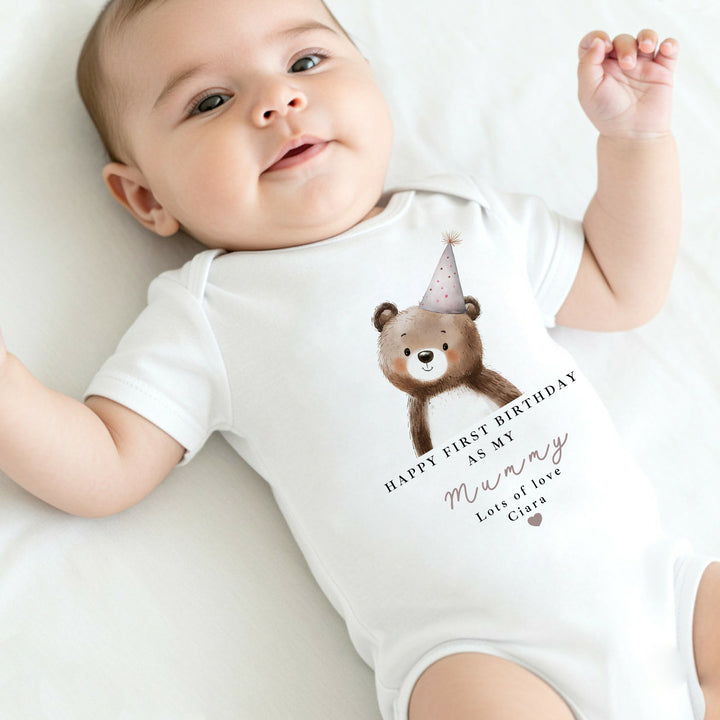 Personalised Bear Happy Birthday Mummy Baby Grow/Vest