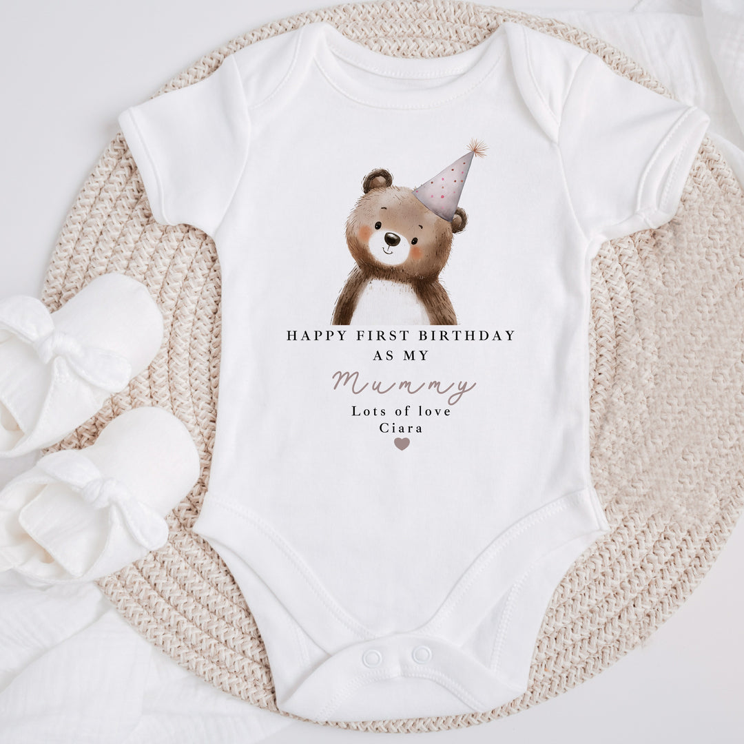Personalised Bear Happy Birthday Mummy Baby Grow/Vest