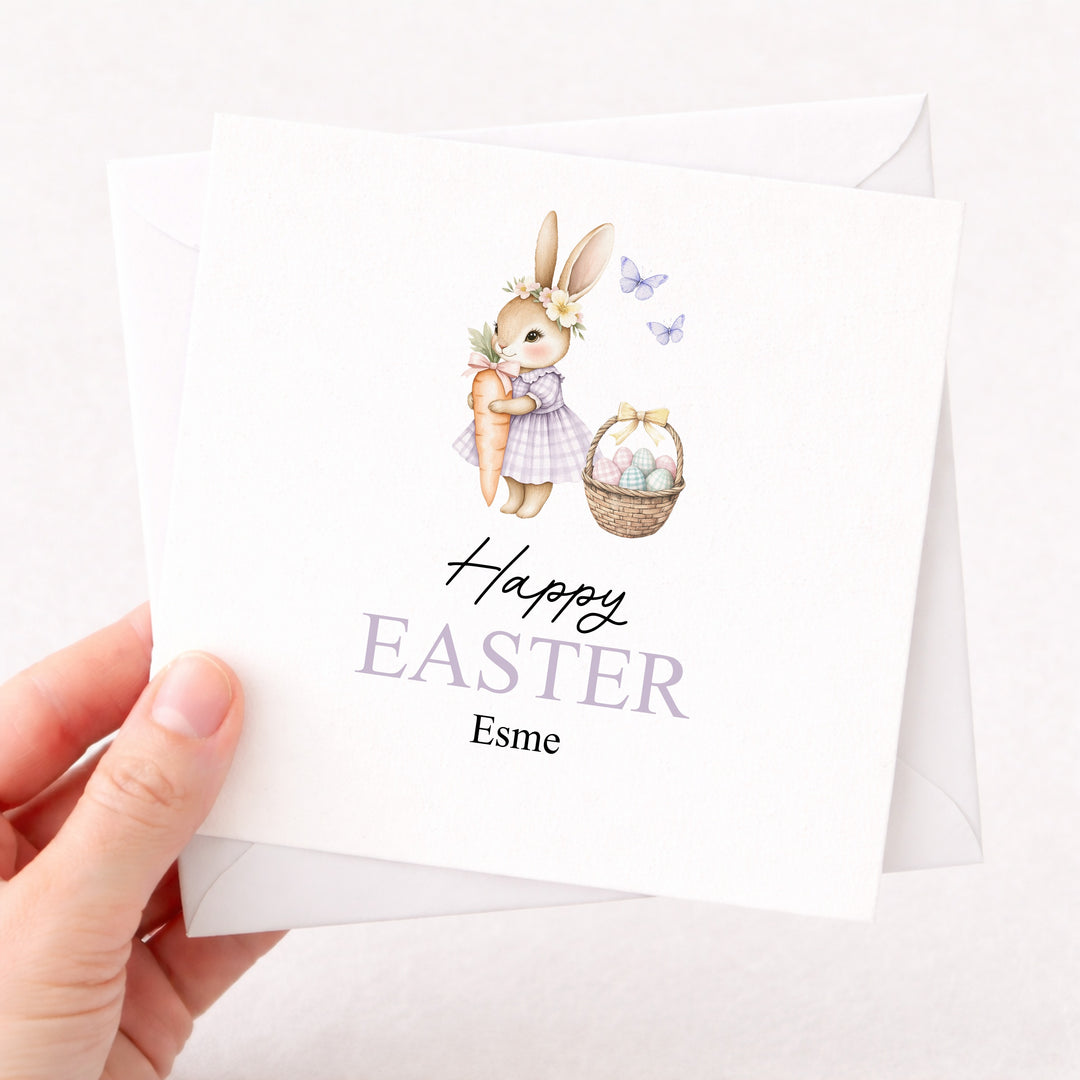 Personalised Purple Bunny Happy Easter Card