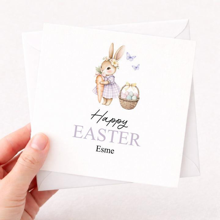 Personalised Purple Bunny Happy Easter Card