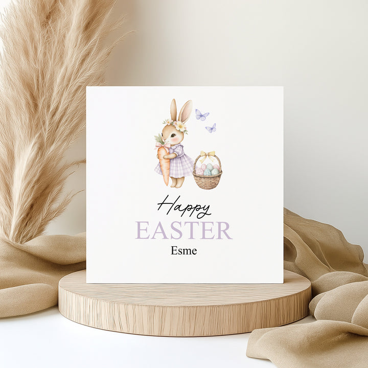 Personalised Purple Bunny Happy Easter Card